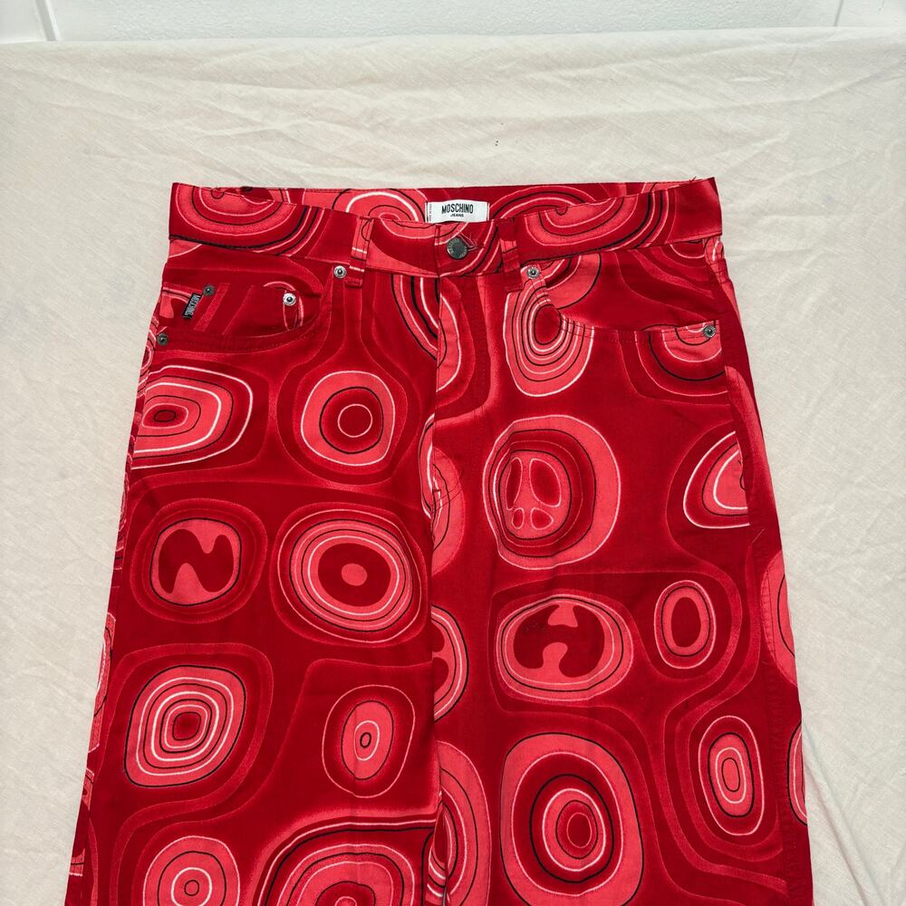 VTG 90's Red Moschino Peace Sign Jeans Grail SZ 32" - Picture 2 of 7
